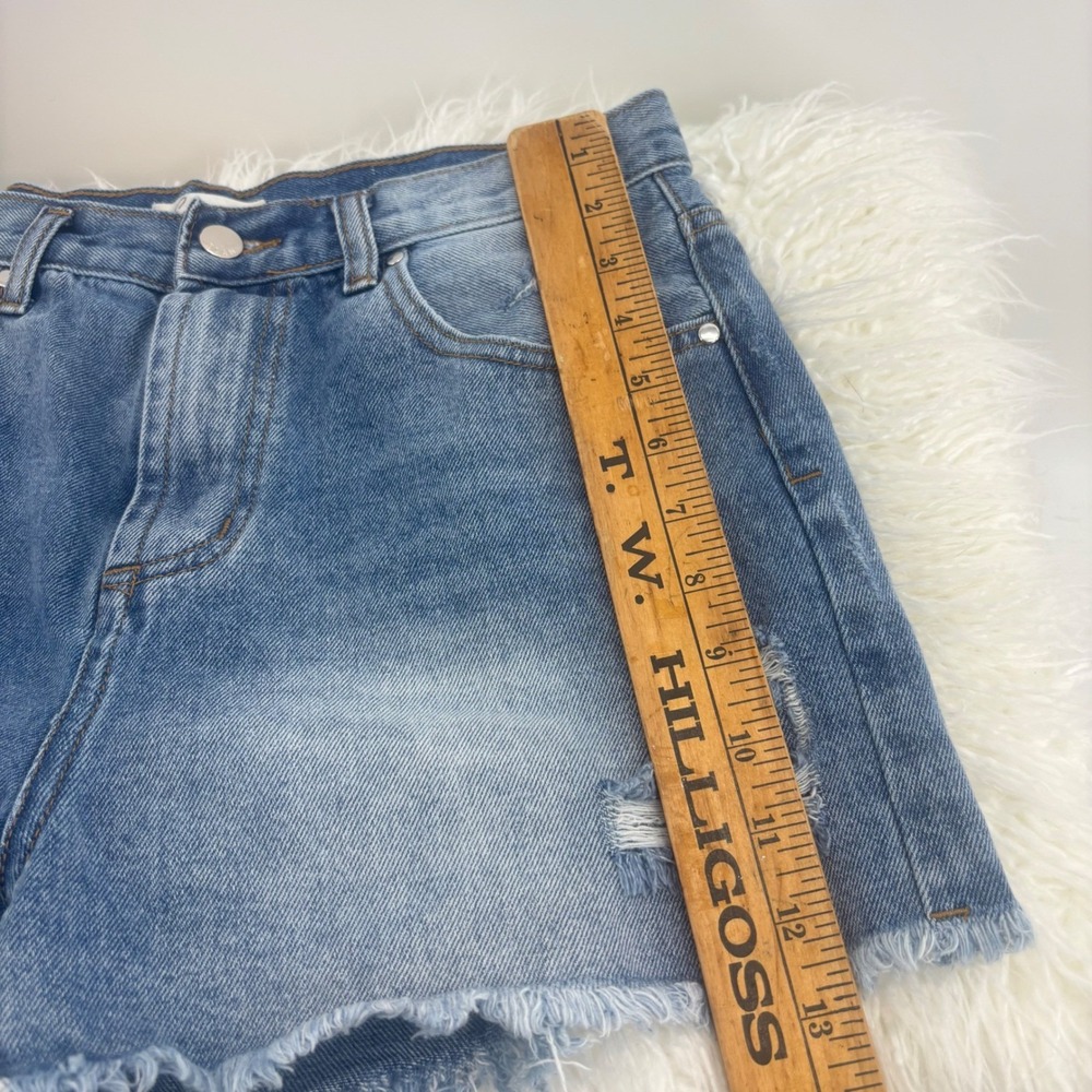 Elan Women Jean Shorts‎ Distressed Denim Blue High Rise Frayed Raw Hem Size M - Picture 12 of 12